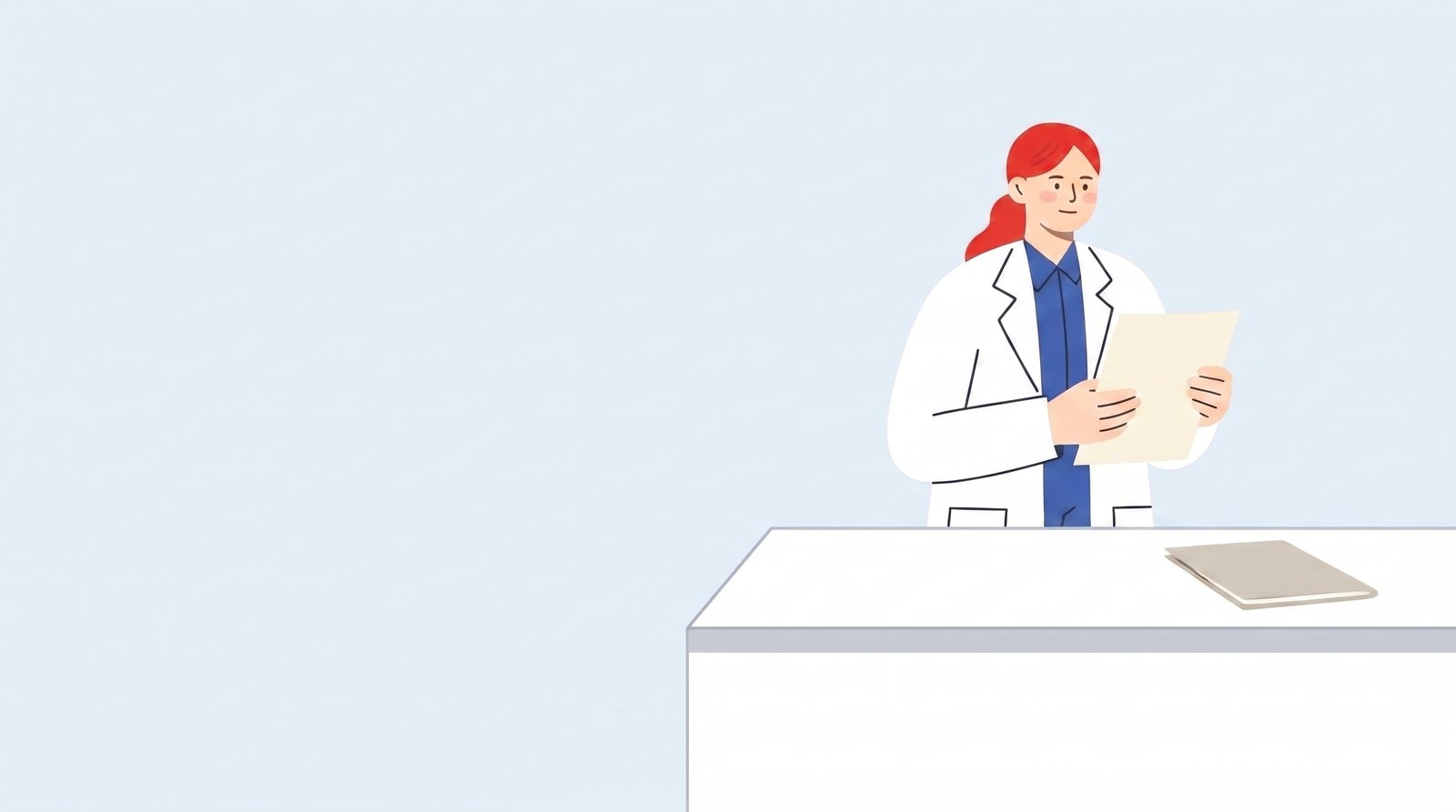 雇用契約書と労働条件通知書を確認する薬剤師の2Dイラスト